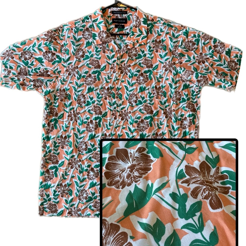 NWT Paul Fredrick Men’s Hawaiian Floral Party Shirt Short Sleeve Button Down XL